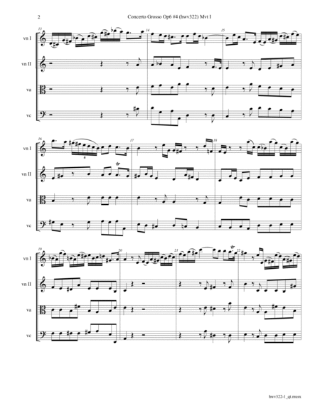 Handel: Concerto Grosso Op 6, #4 (HWV 322) Movement 1 arr. for String Quartet image number null