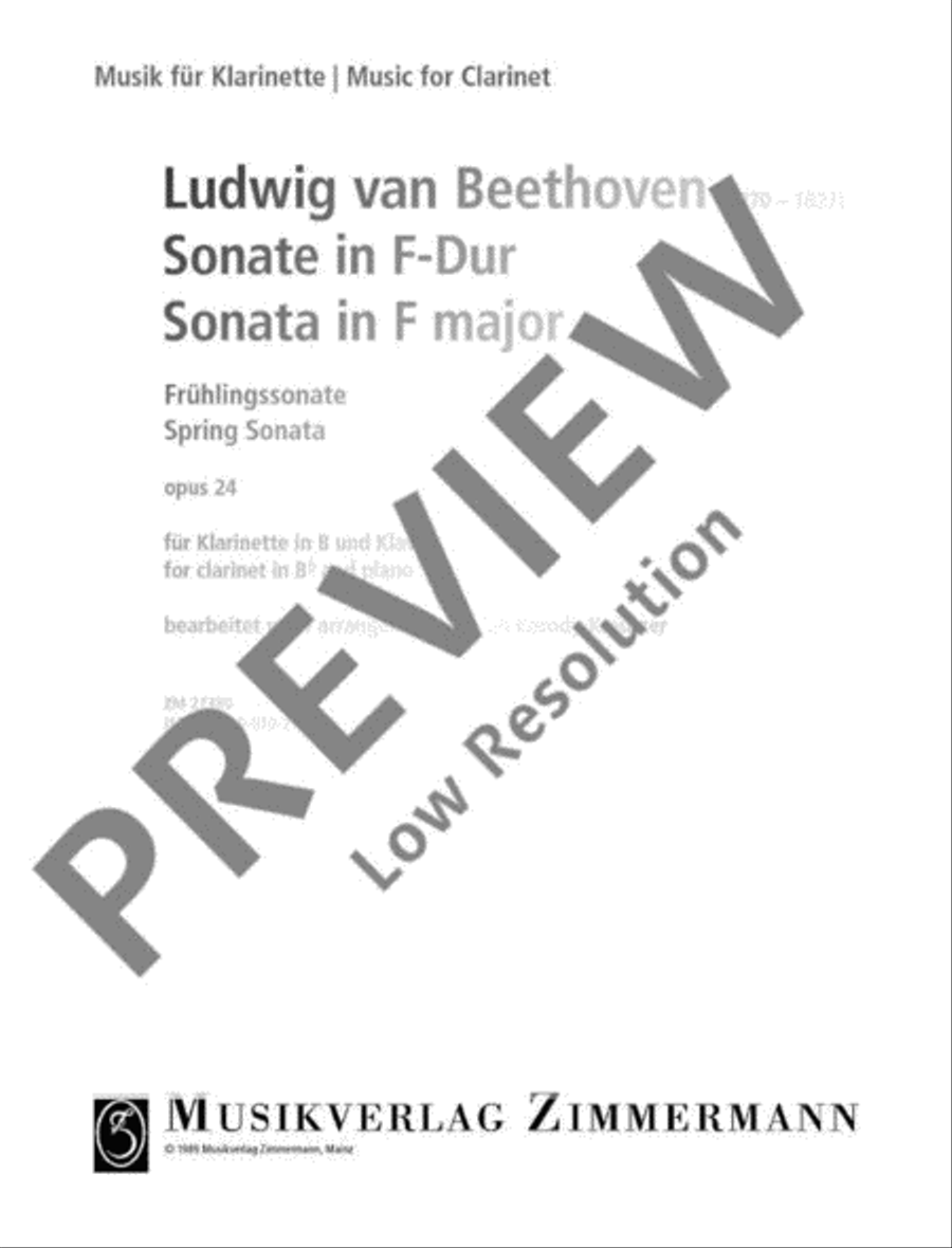 Sonata in F major (Spring Sonata) Clarinet Solo scores gallery preview page 2