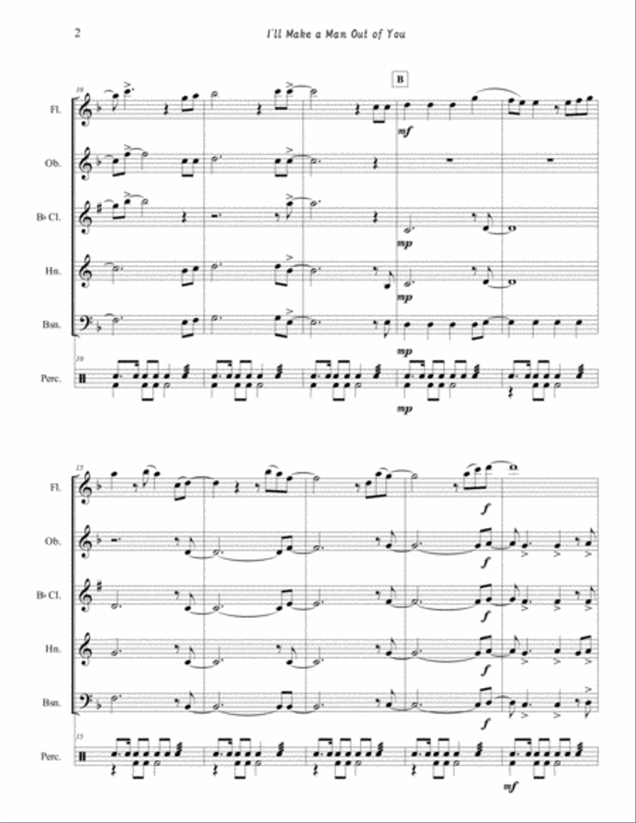 I'll Make A Man Out Of You Woodwind Quintet scores gallery preview page 3