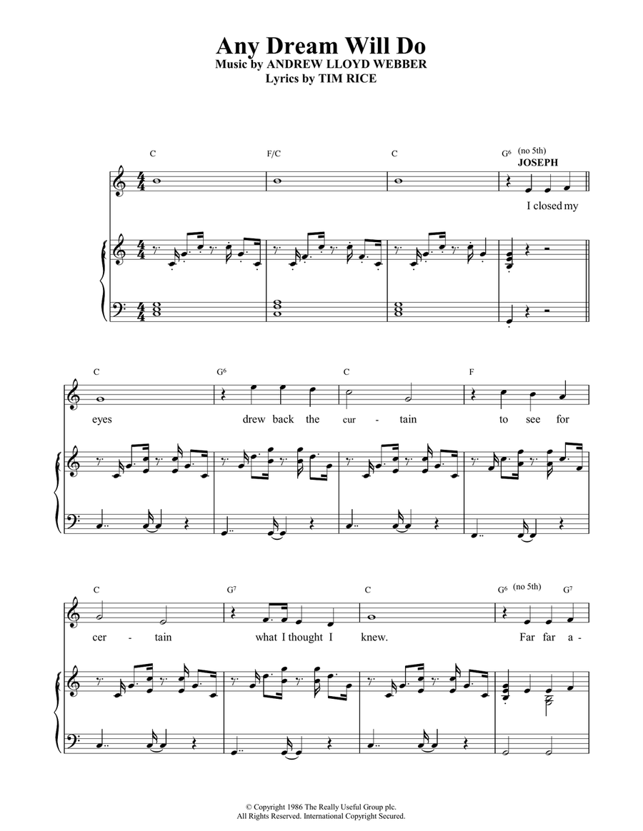 Any Dream Will Do Piano, Vocal, Guitar scores gallery preview page 1