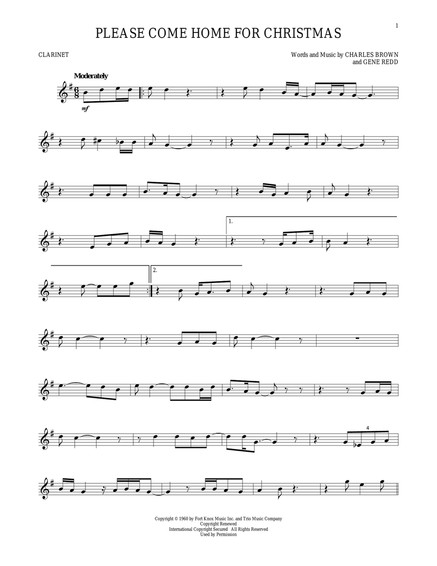 Please Come Home For Christmas Clarinet Solo scores gallery preview page 1