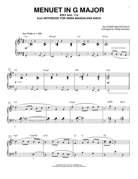 Menuet In G Major, BMV Anh. 114 [Jazz version] (arr. Phillip Keveren)