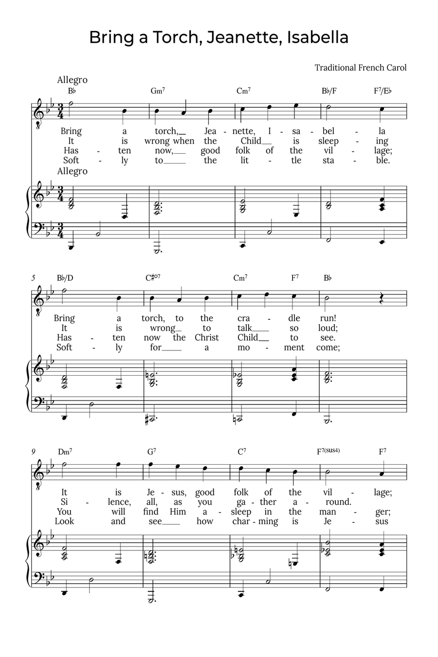 Bring a Torch, Isabella - Baritone with chords in Bb, Jeanette Voice Solo scores gallery preview page 1