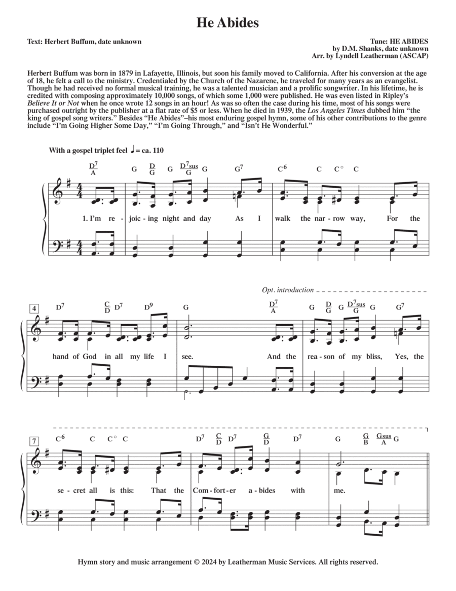 He Abides Piano, Vocal, Guitar scores gallery preview page 1
