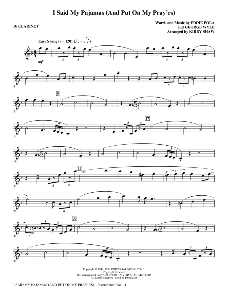 I Said My Pajamas (And Put On My Pray'rs) - Bb Clarinet Choir scores gallery preview page 1