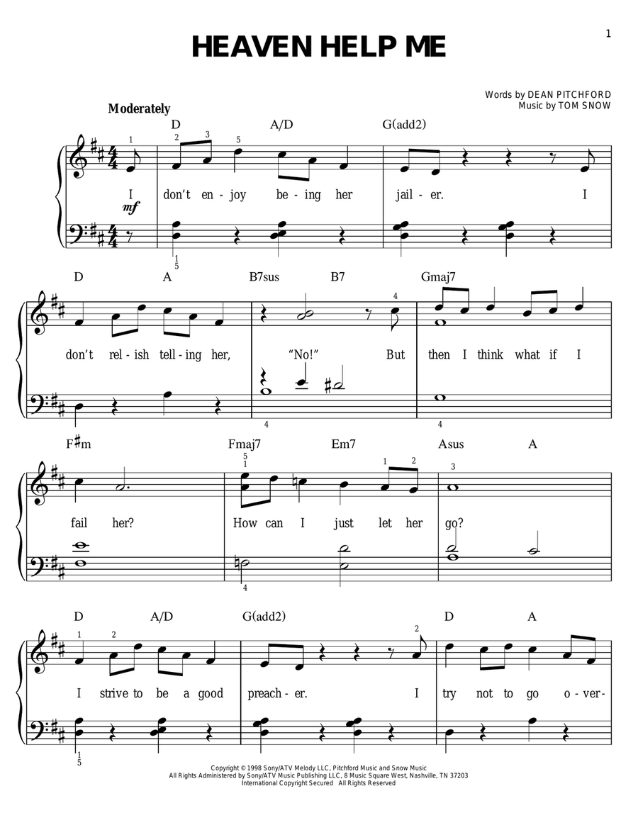 Heaven Help Me Heaven Help Me Easy Piano scores gallery preview page 1