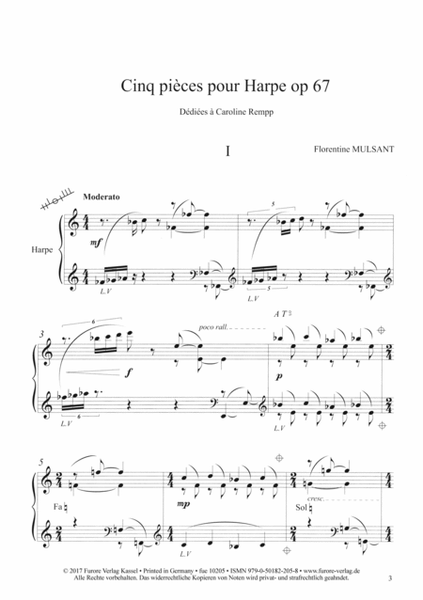 Cinq pieces pour harpe op. 67
