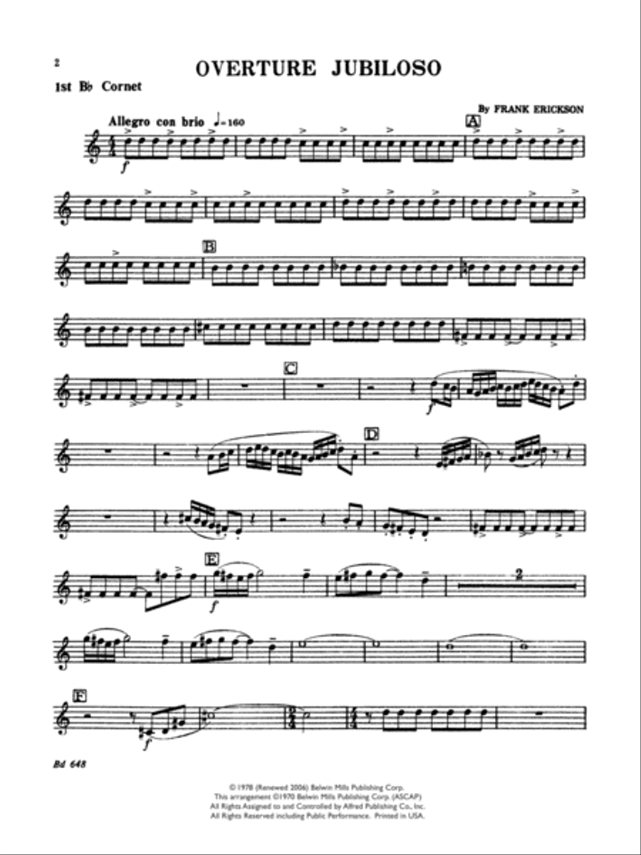 Overture Jubiloso: 1st B-flat Cornet Concert Band scores gallery preview page 1