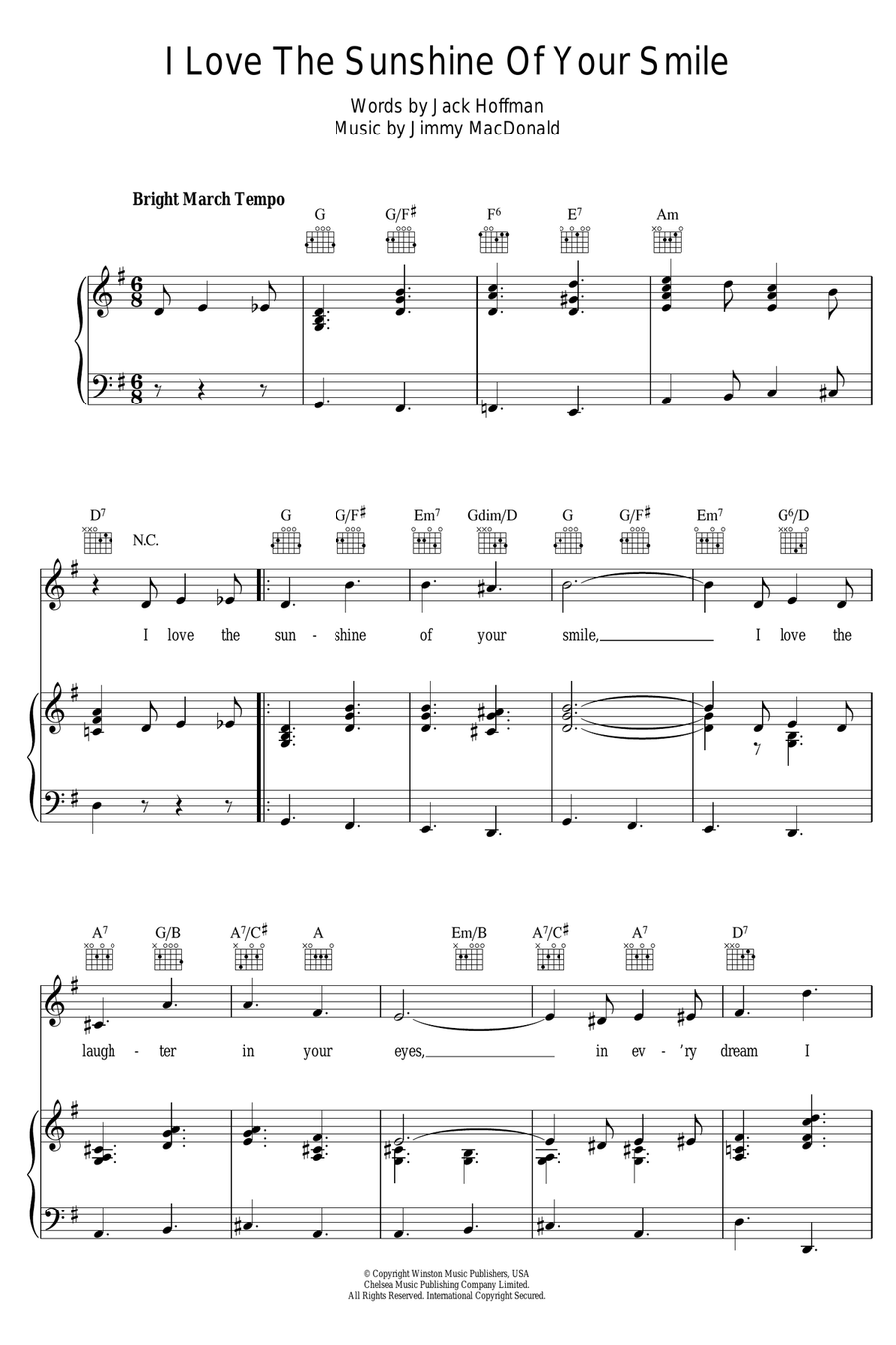 I Love The Sunshine Of Your Smile Piano, Vocal scores gallery preview page 1