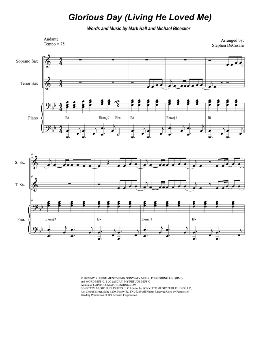 Glorious Day (Living He Loved Me) Woodwind Duet scores gallery preview page 1