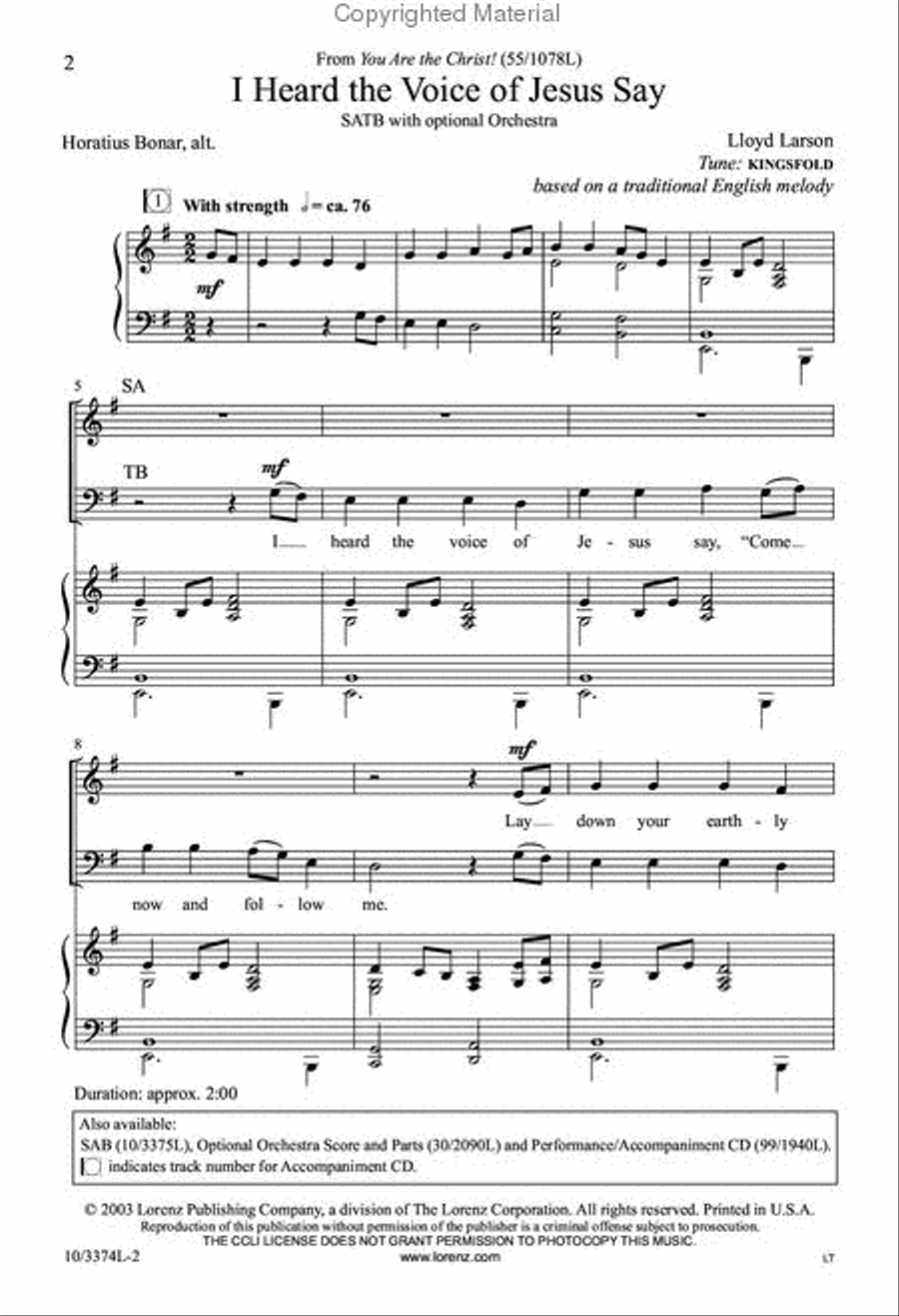 I Heard the Voice of Jesus Say 4-Part scores gallery preview page 2