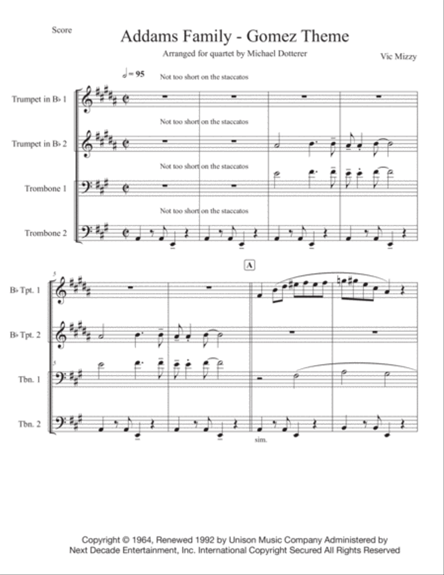 Addams Family Theme Chamber Music scores gallery preview page 4