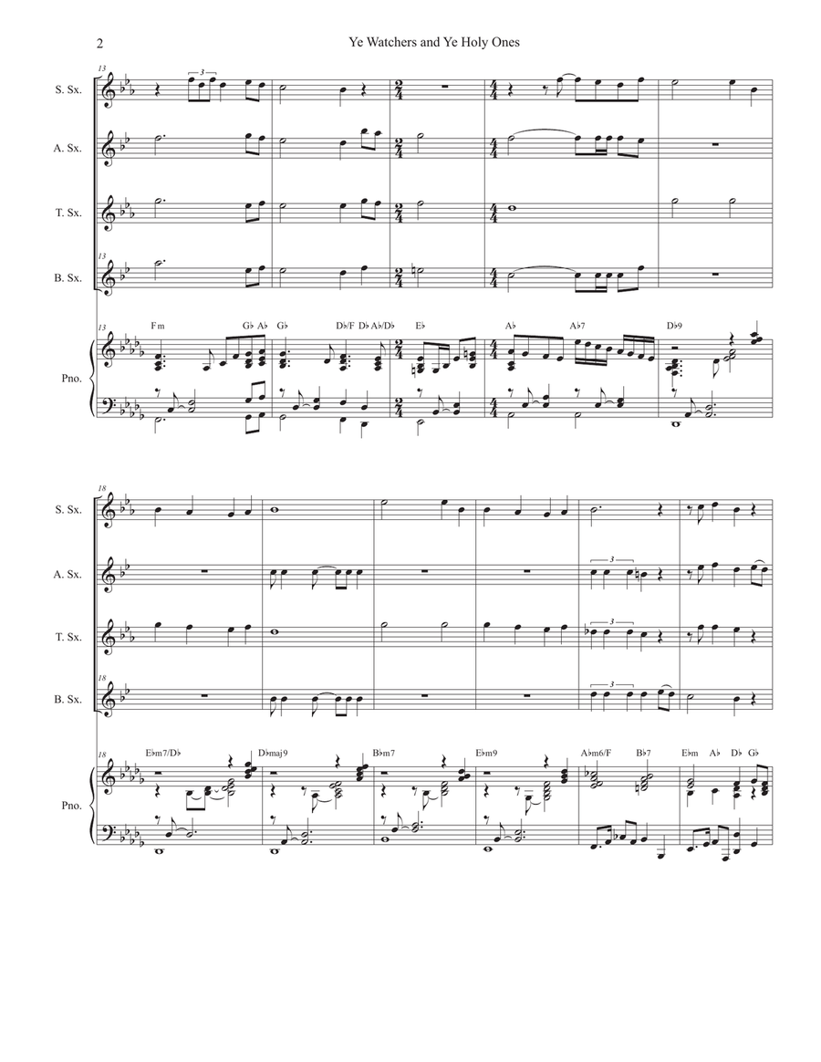 Ye Watchers and Ye Holy Ones (Saxophone Quartet and Piano) Woodwind Ensemble scores gallery preview page 3