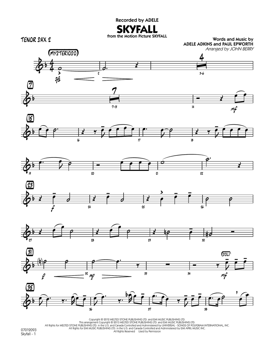 Skyfall - Tenor Sax 2 Jazz Ensemble scores gallery preview page 1