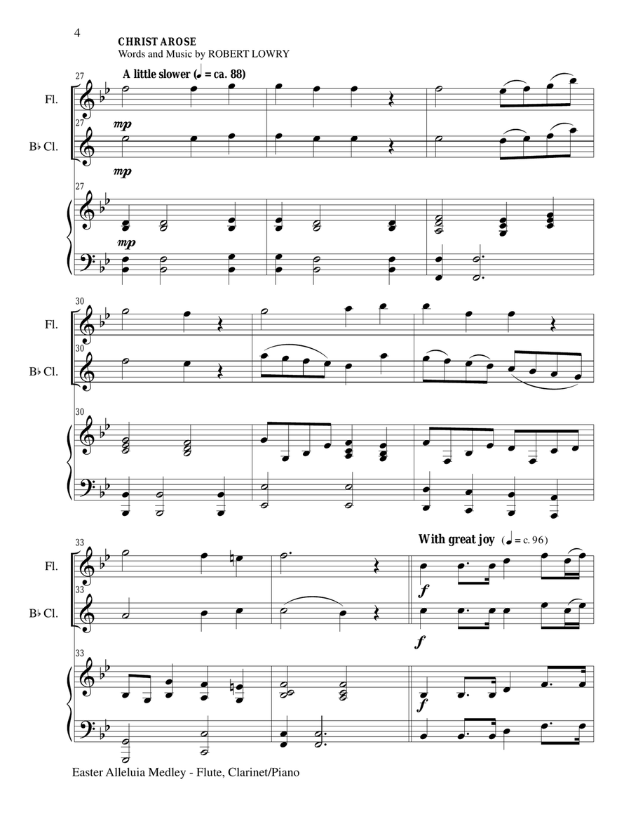 EASTER ALLELUIA MEDLEY (Trio – Flute, Bb Clarinet/Piano) Score and Parts Woodwind Duet scores gallery preview page 4