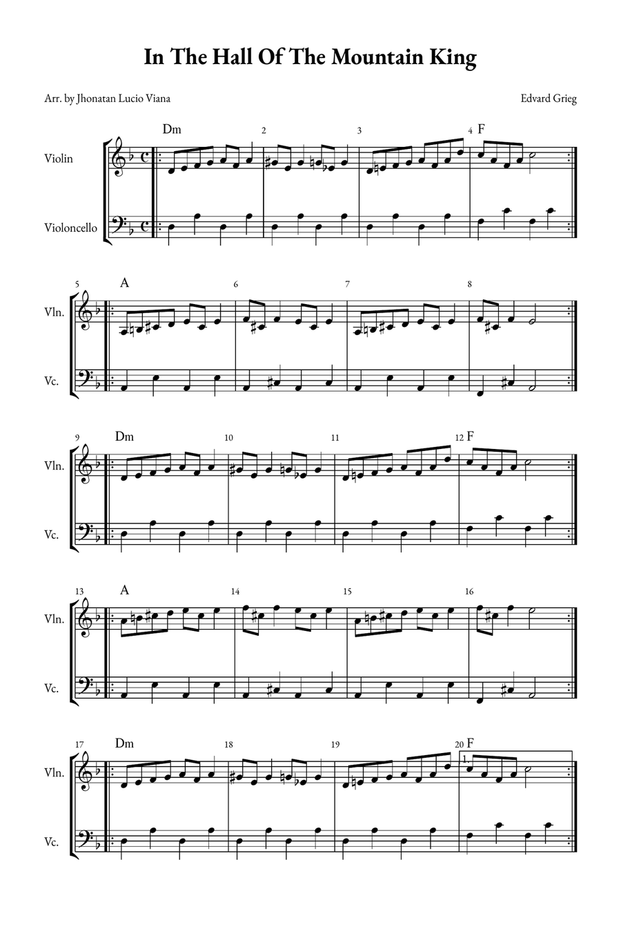 In The Hall of the Mountain King String Duet scores gallery preview page 1