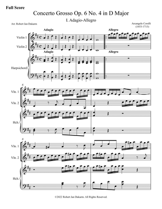 Book cover for Concerto Grosso Op. 6 No. 4 in D Major: I. Adagio-Allegro