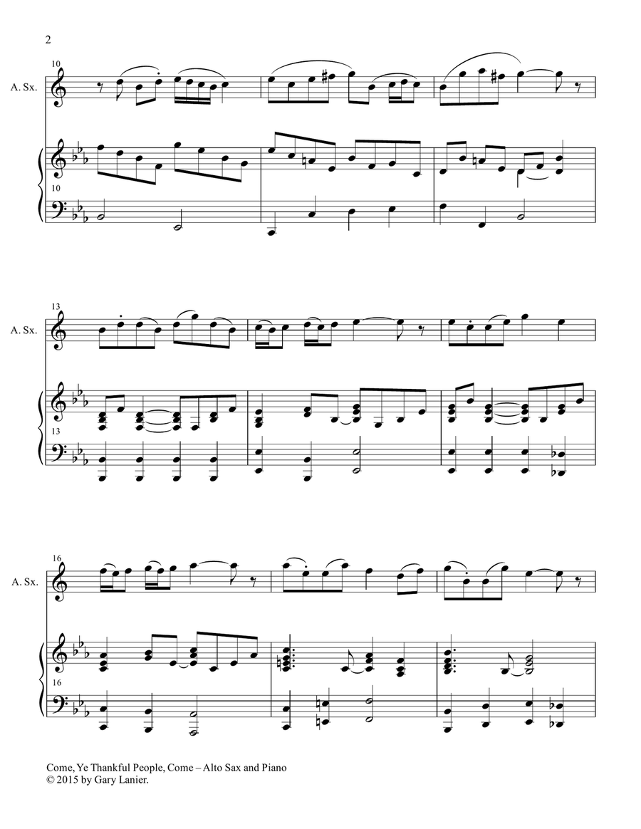 COME, YE THANKFUL PEOPLE, COME (Duet – Alto Sax and Piano/Score and Parts) Woodwind Duet scores gallery preview page 3