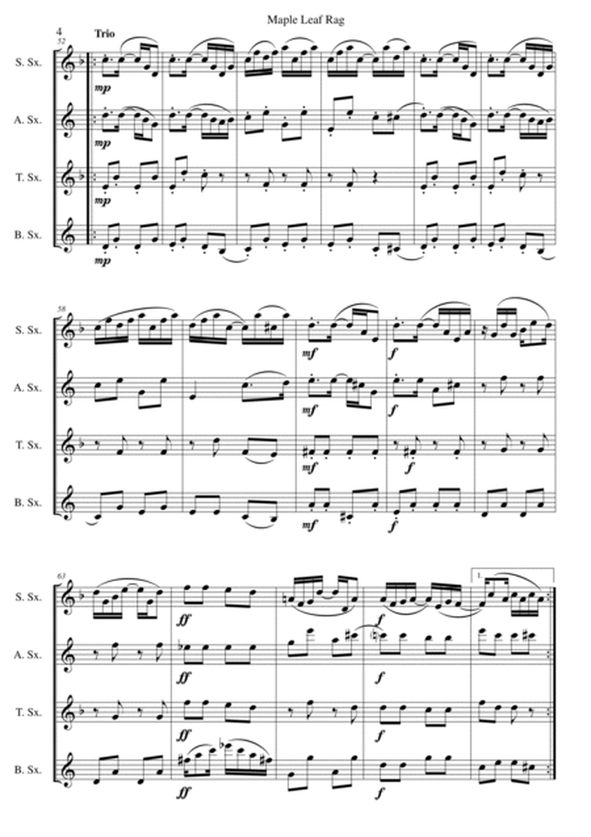 Maple Leaf Rag arranged for saxophone quartet image number null