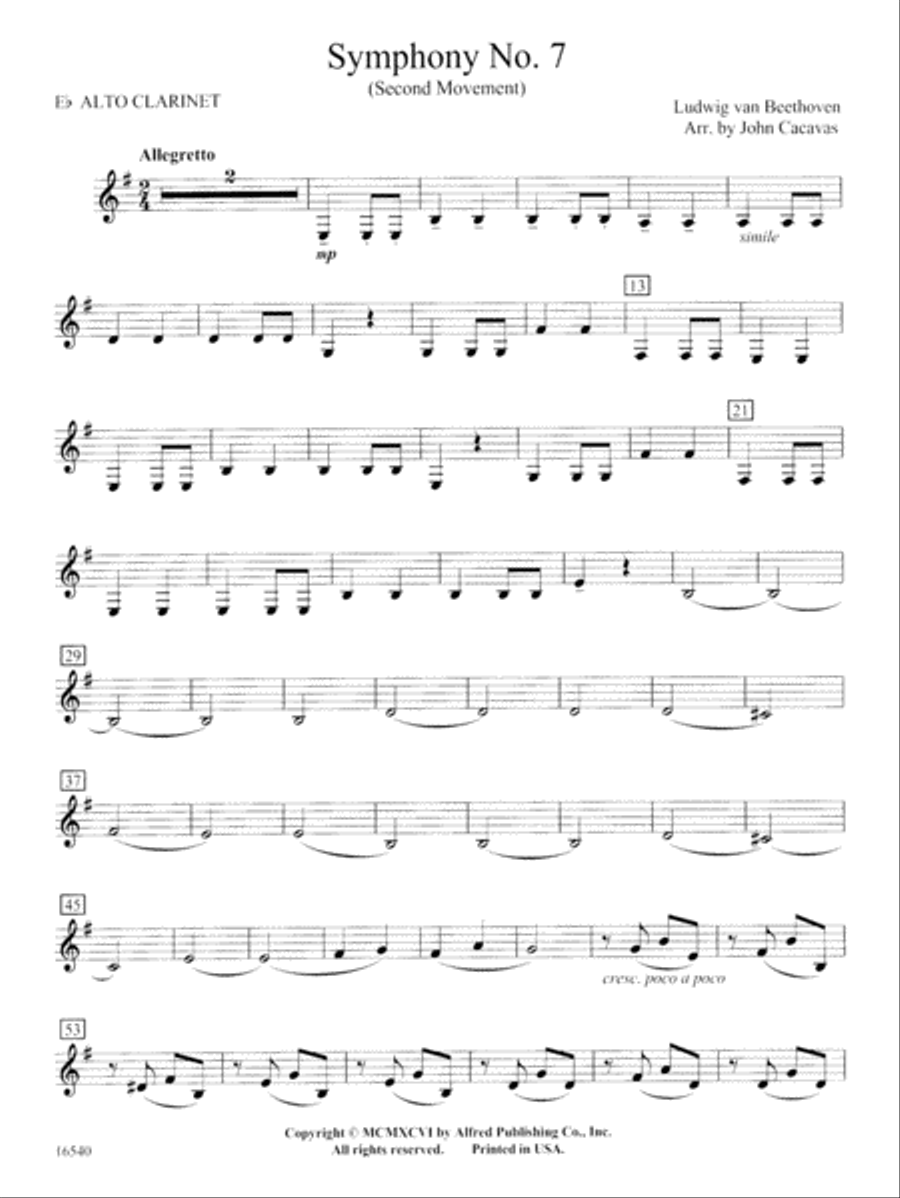 Symphony No. 7 (Second Movement): E-flat Alto Clarinet Concert Band scores gallery preview page 1