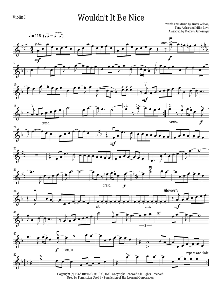 Wouldn't It Be Nice String Quartet scores gallery preview page 1