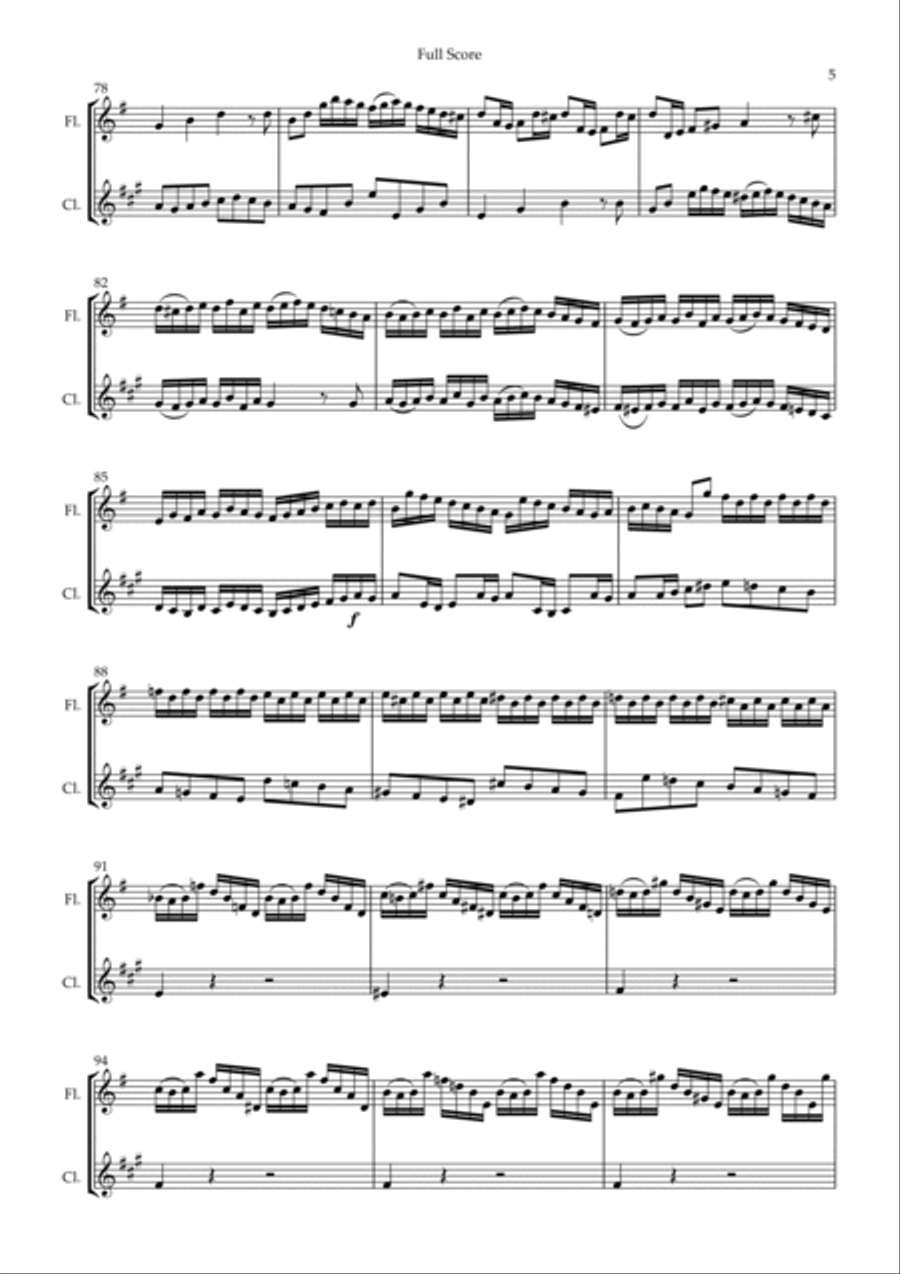 Brandenburg Concerto No. 3 in G major, BWV 1048 1st Mov. (J.S. Bach) for Flute & Clarinet Duo Woodwind Duet scores gallery preview page 5