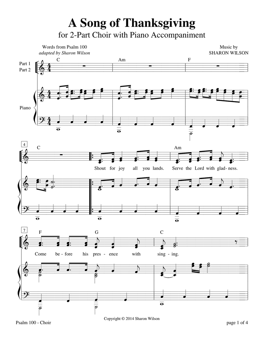 Psalm 100, A Song of Thanksgiving (for 2-part choir with piano accompaniment) 2-Part scores gallery preview page 5