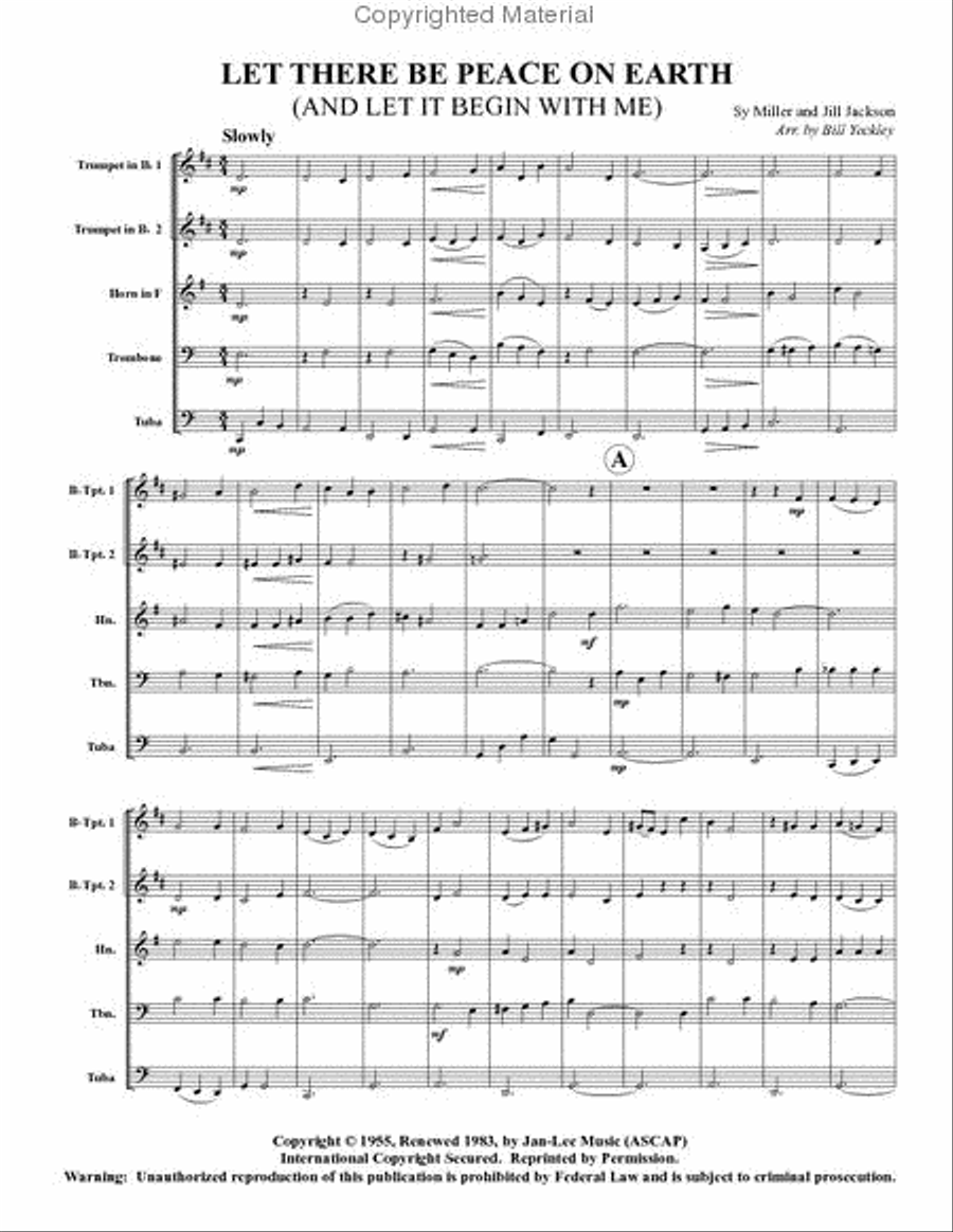 Let There Be Peace on Earth Brass Quintet scores gallery preview page 2