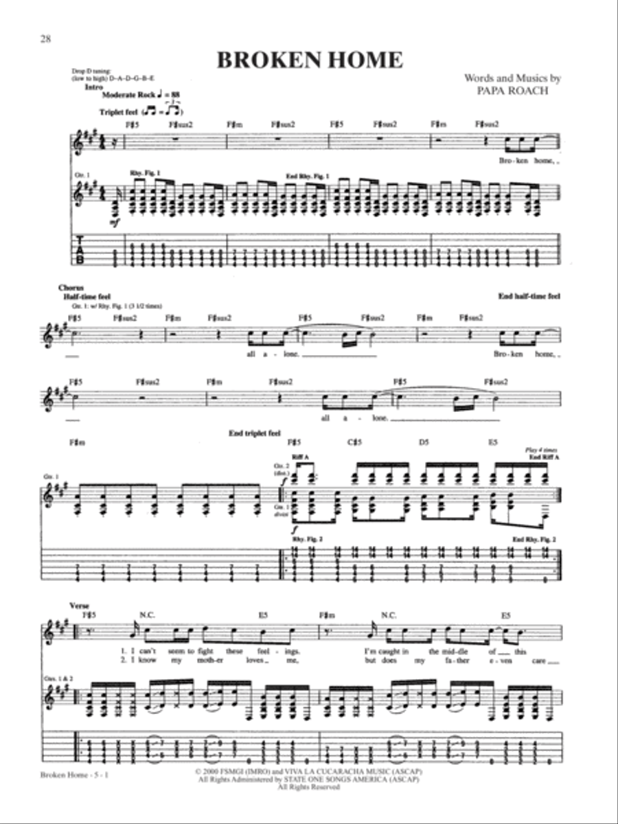 Broken Home Guitar Tablature scores gallery preview page 1