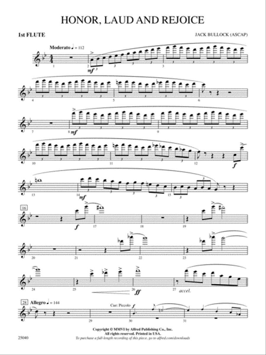 Honor, Laud and Rejoice: Flute Full Orchestra scores gallery preview page 1