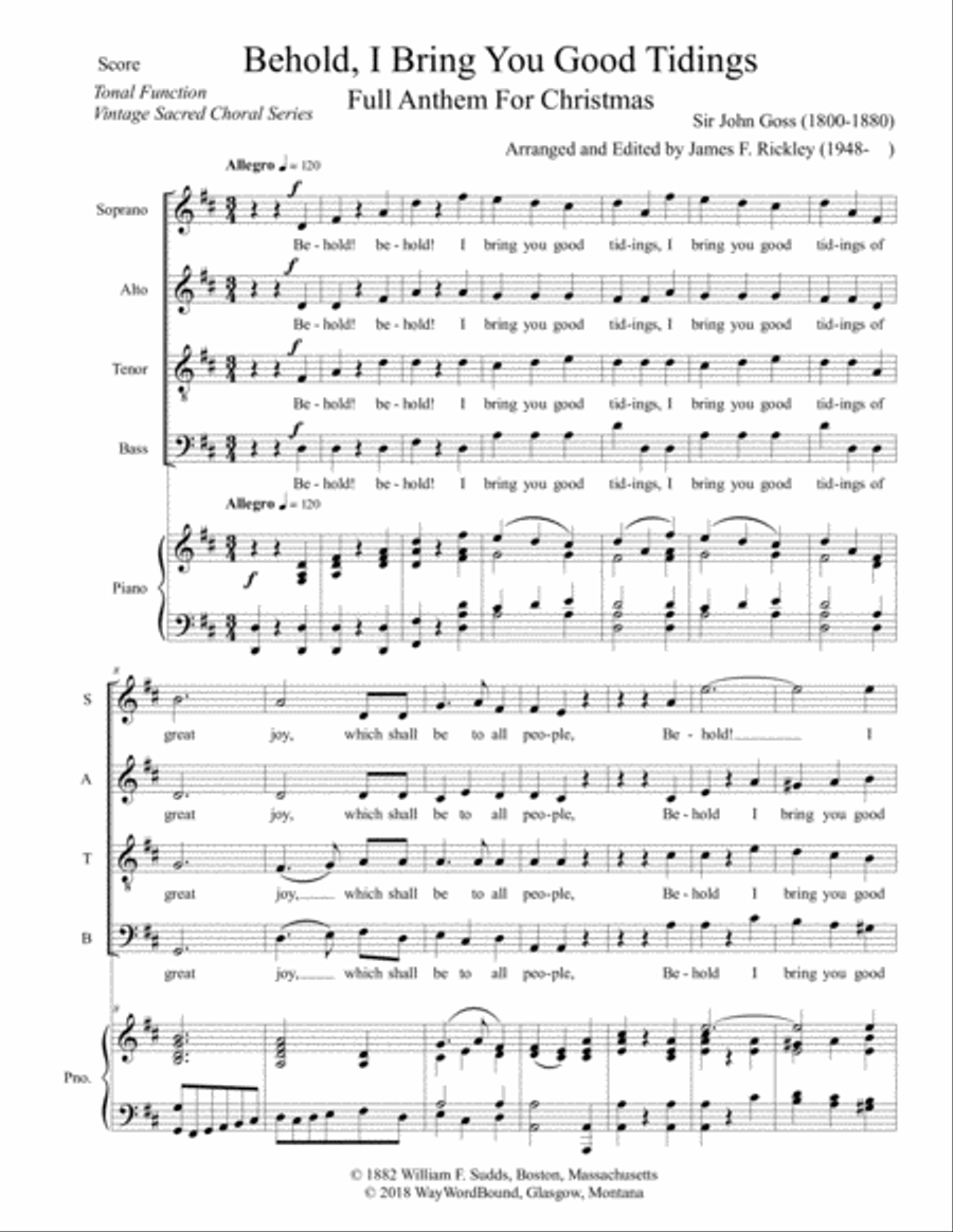 Behold, I Bring You Good Tidings 4-Part scores gallery preview page 1