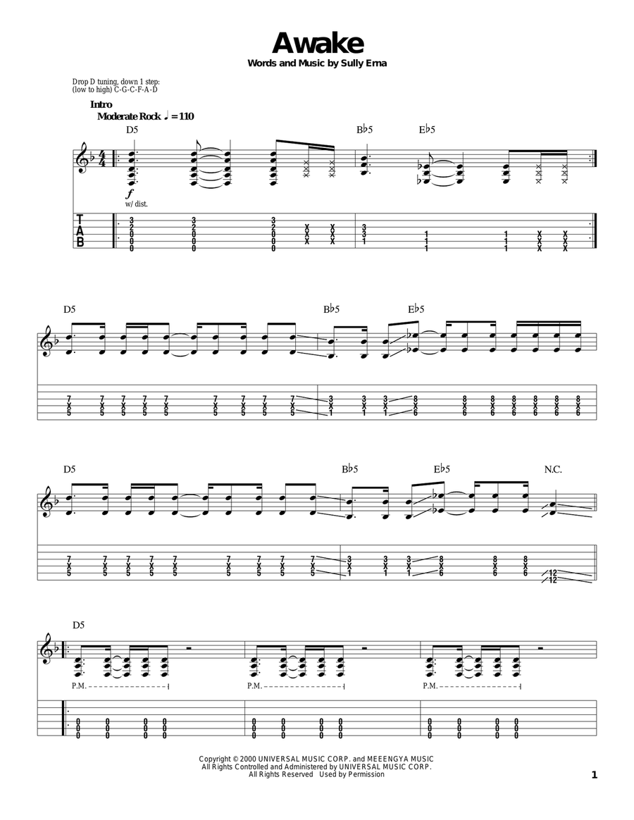 Awake Electric Guitar scores gallery preview page 1