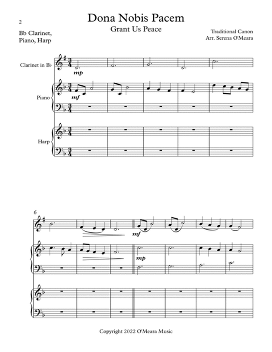 Dona Nobis Pacem, Trio for Bb Clarinet, Harp, Piano image number null