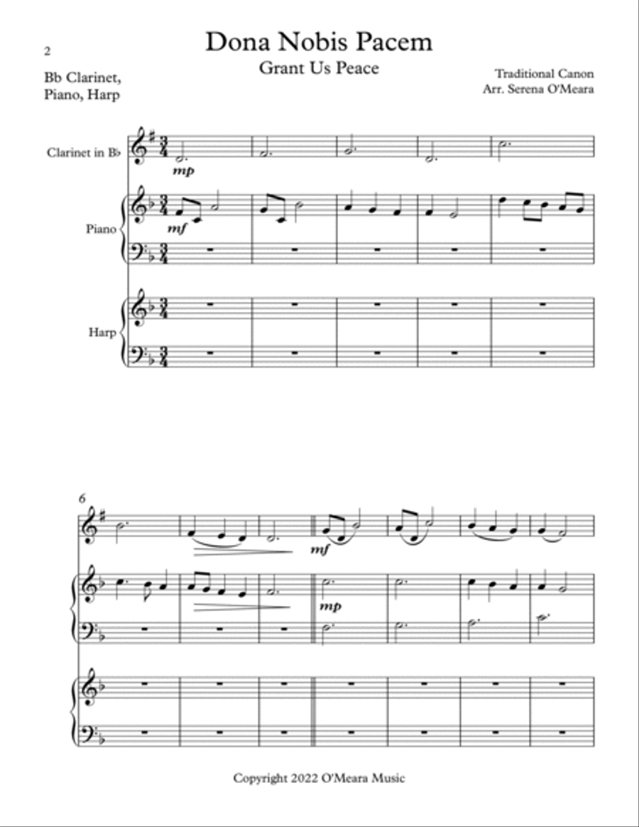 Dona Nobis Pacem, Trio for Bb Clarinet, Harp, Piano image number null