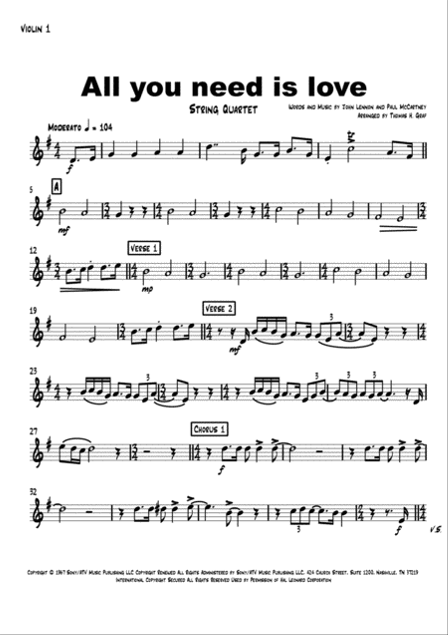 All You Need Is Love String Quartet scores gallery preview page 5
