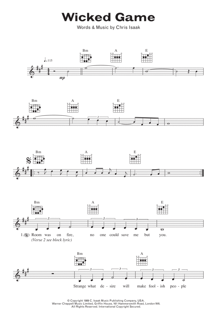 Wicked Game Piano scores gallery preview page 1
