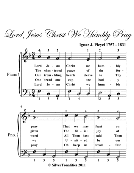 Lord Jesus Christ We Humbly Pray Easy Piano Sheet Music