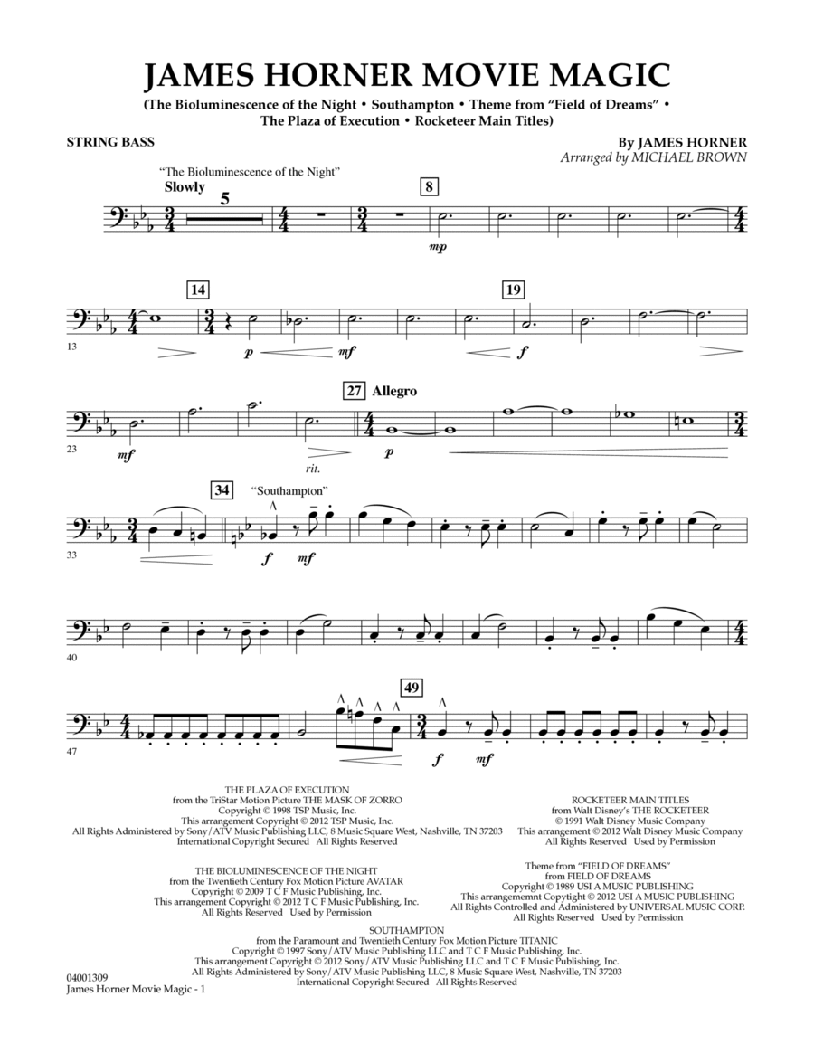 James Horner Movie Magic - String Bass Concert Band scores gallery preview page 1