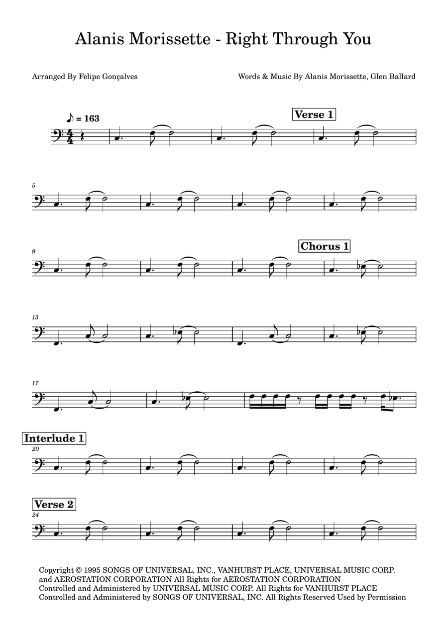 Right Through You Right Through You Bass Guitar scores gallery preview page 1