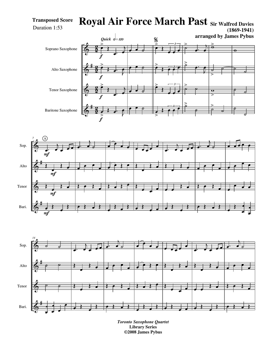 Royal Air Force March Past Saxophone Quartet scores gallery preview page 3