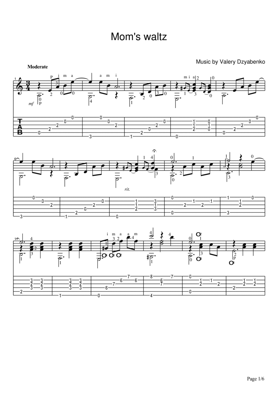 Mom's waltz Mom's waltz Electric Guitar scores gallery preview page 1