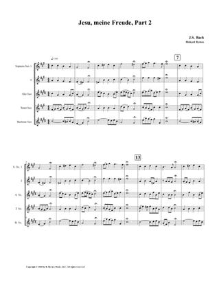 Jesu, meine Freude - Part 2, by J.S. Bach for Saxophone Quintet