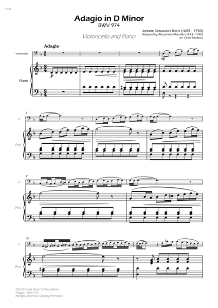 Adagio (BWV 974) - Cello and Piano (Full Score and Parts) image number null