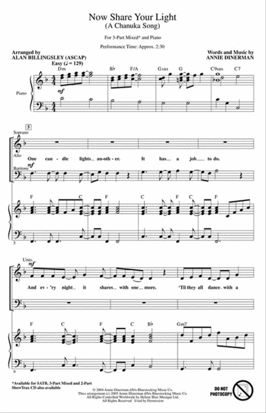 Now Share Your Light (A Chanuka Song) 3-Part scores gallery preview page 2