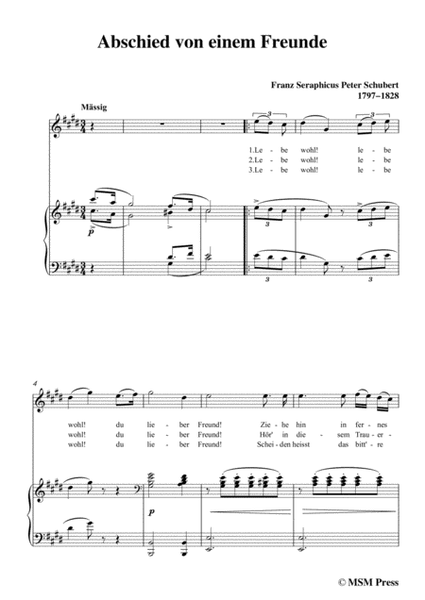 Schubert-Abschied von einem Freunde,in c sharp minor,for Voice&Piano image number null