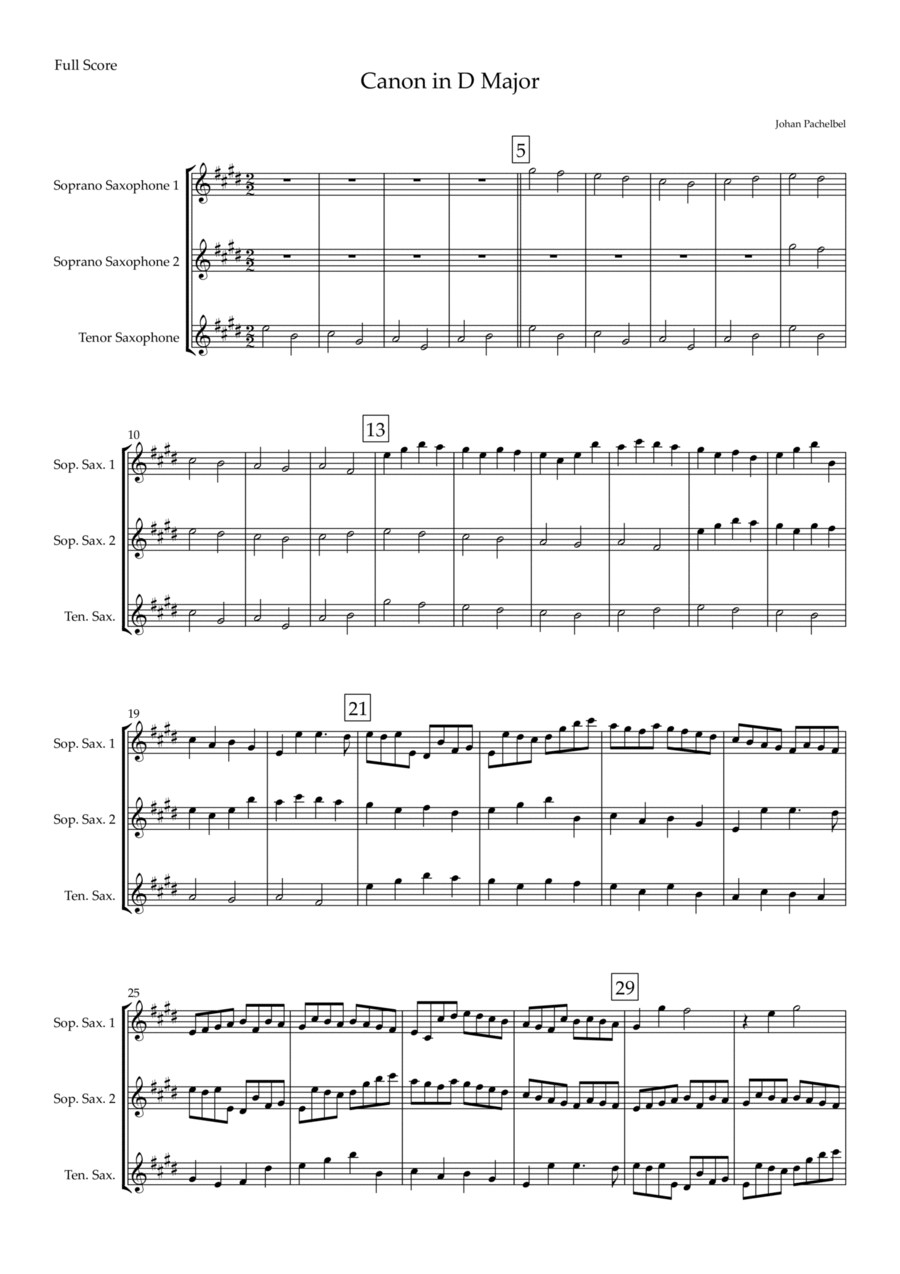 Canon in D Major (Johann Pachelbel) for Saxophone Trio Woodwind Trio scores gallery preview page 1