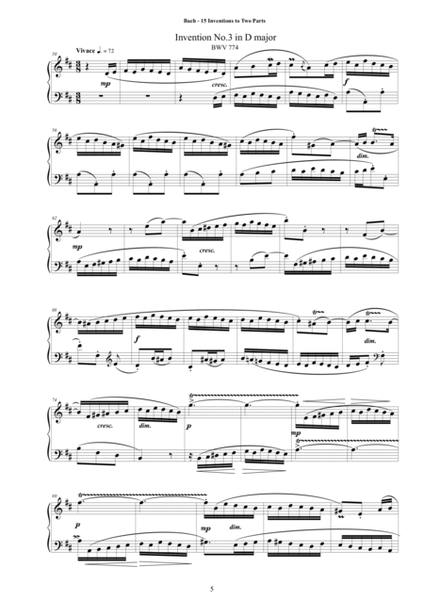 Bach - 15 Inventions to Two Parts for piano - Complete scores