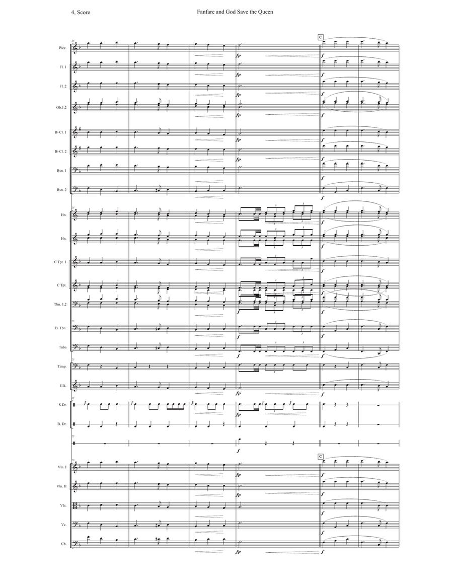 Fanfare and God Save the Queen (America) Full Orchestra scores gallery preview page 4