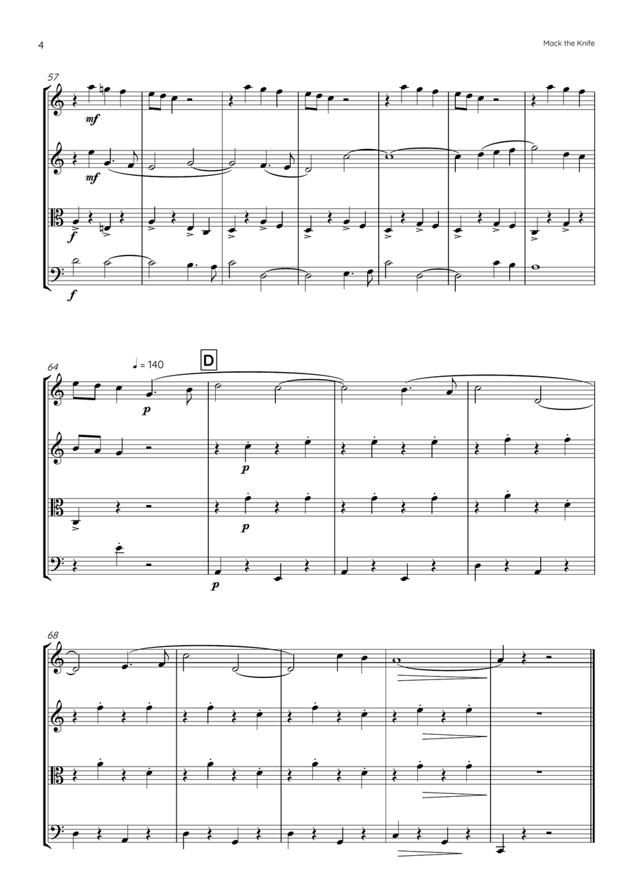 Mack The Knife String Quartet scores gallery preview page 4