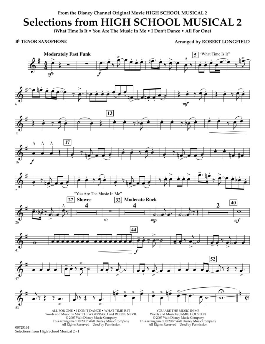 Selections from High School Musical 2 - Bb Tenor Saxophone Tenor Saxophone scores gallery preview page 1